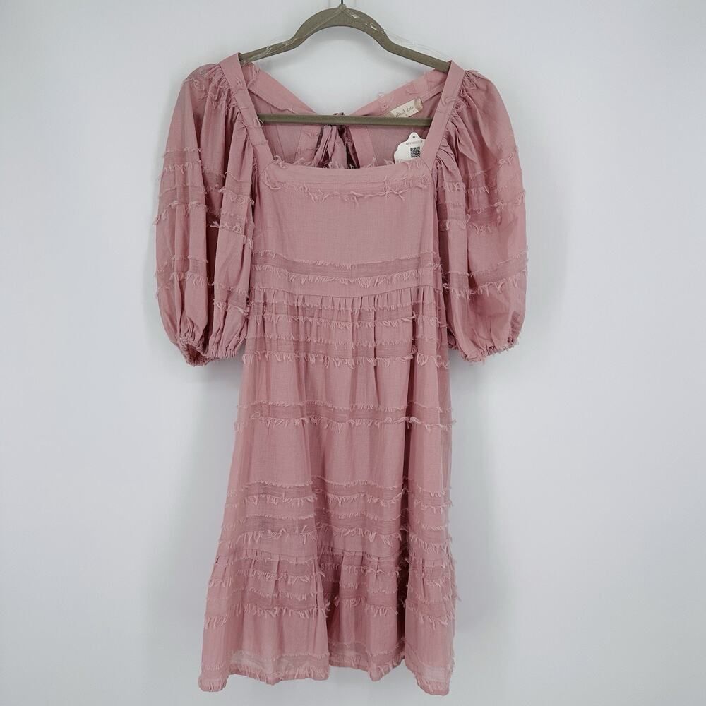 Altar’d State Puff Sleeve Babydoll Mini Dress Women’s Size S Pink Pockets NWT